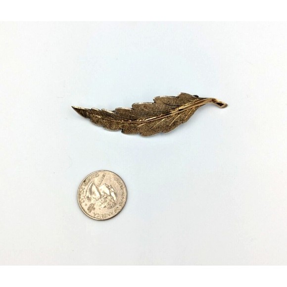 Leaf Sterling Silver Brooch Made In Italy Textured Gold Wash Vintage 925 Pin - Picture 6 of 10